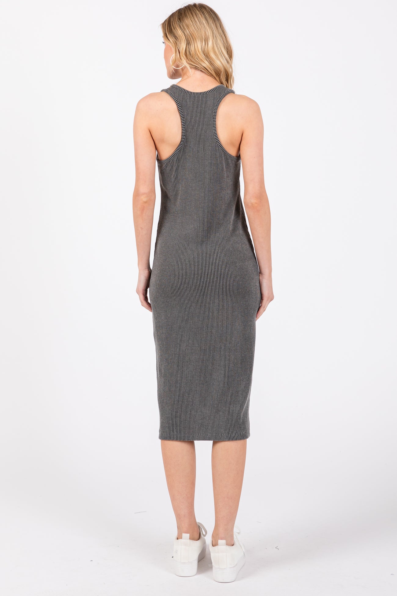 Charcoal Ribbed Sleeveless Fitted Dress