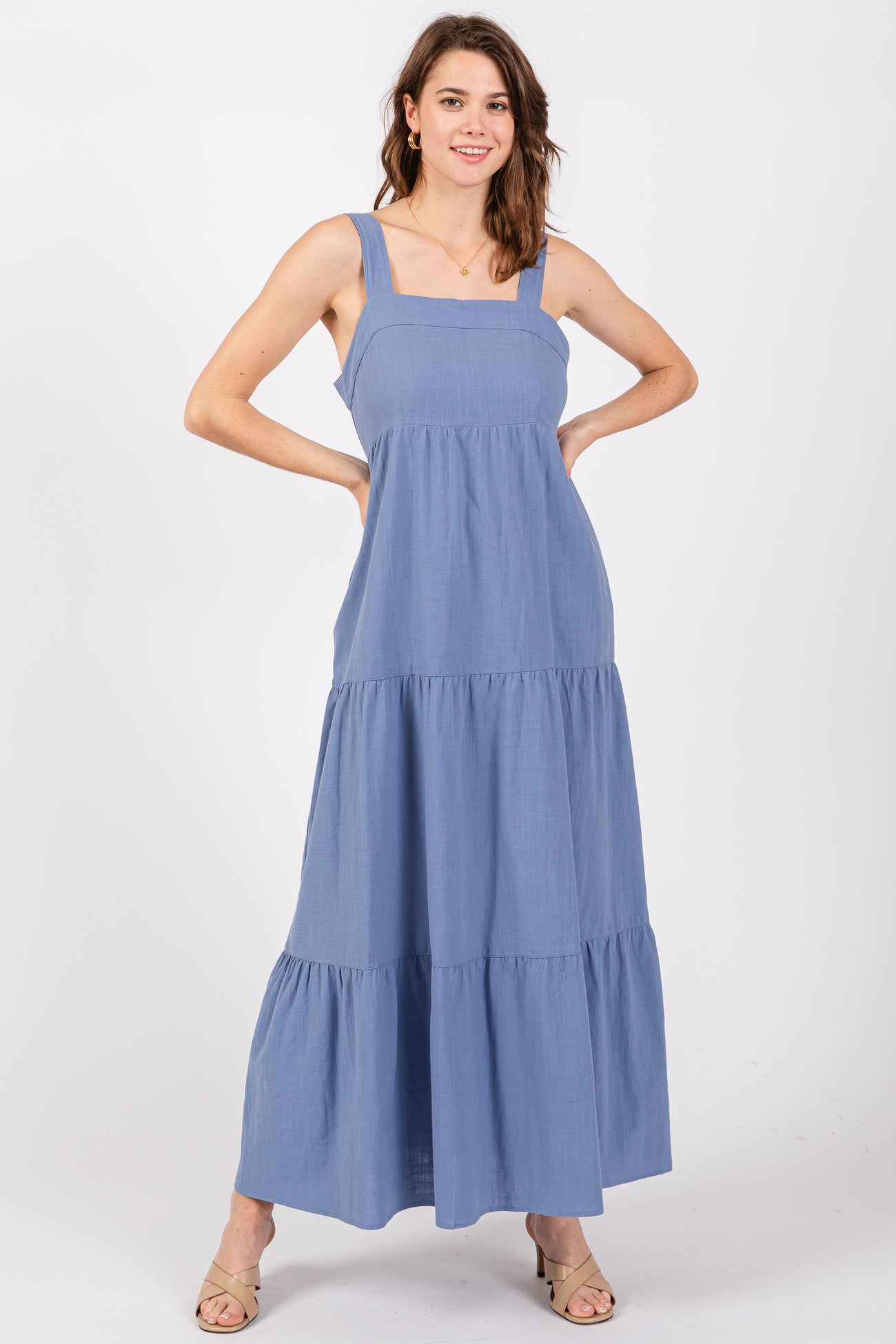 Blue Tiered Maternity Maxi Dress