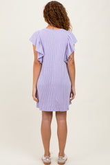 Lavender Ribbed Ruffle Sleeve Dress