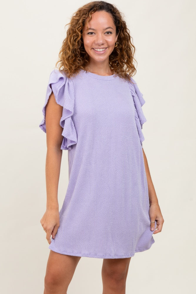 Lavender Ribbed Ruffle Sleeve Dress