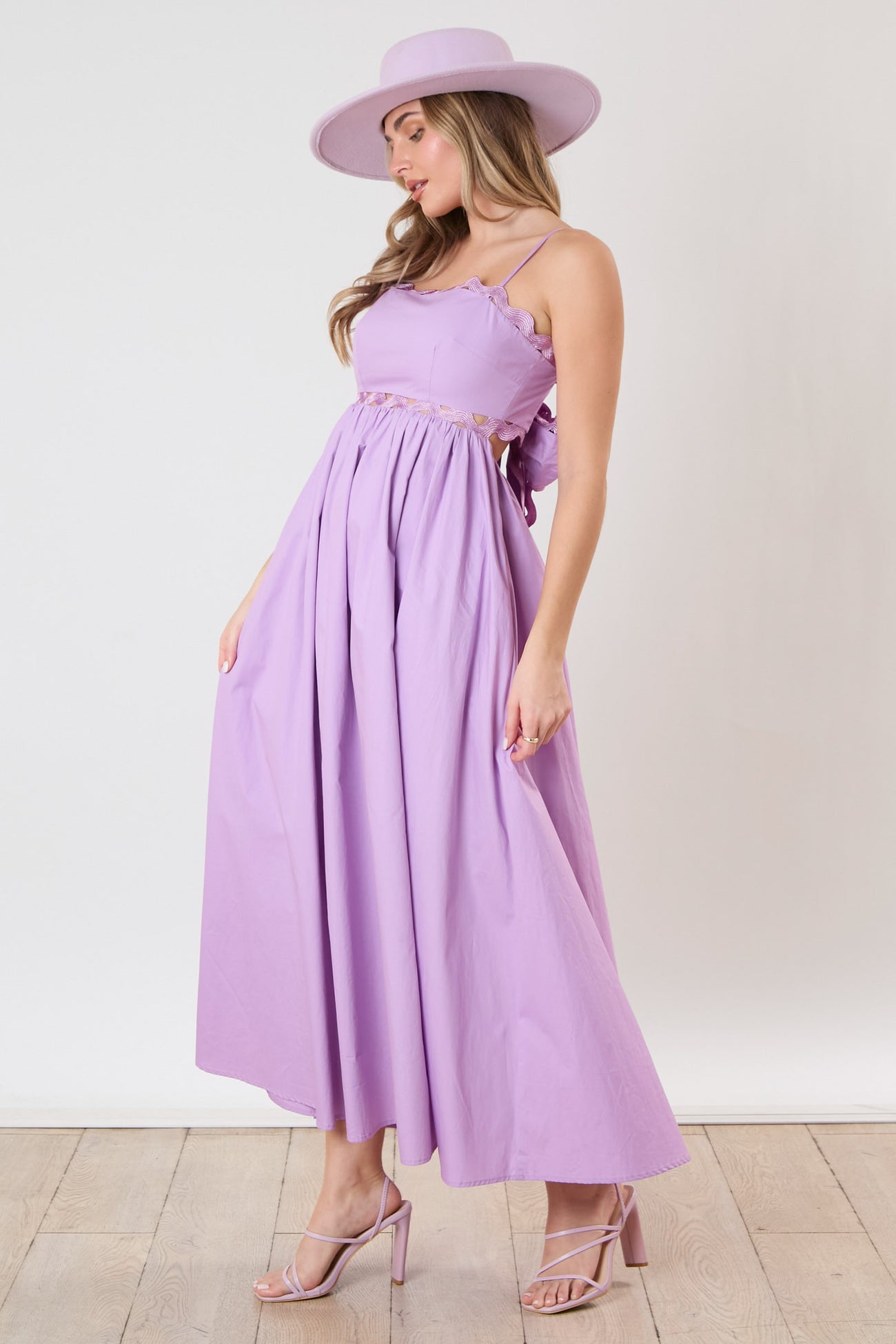Lavender Scalloped Trim Cutout Back Maxi Dress