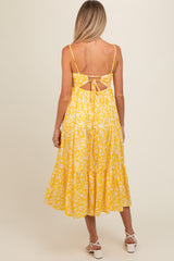 Yellow Floral Cutout Tie Back Maternity Midi Dress