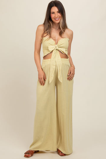 Yellow Front Tie Crop Top and Pant Maternity Set