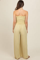Yellow Front Tie Crop Top and Pant Maternity Set