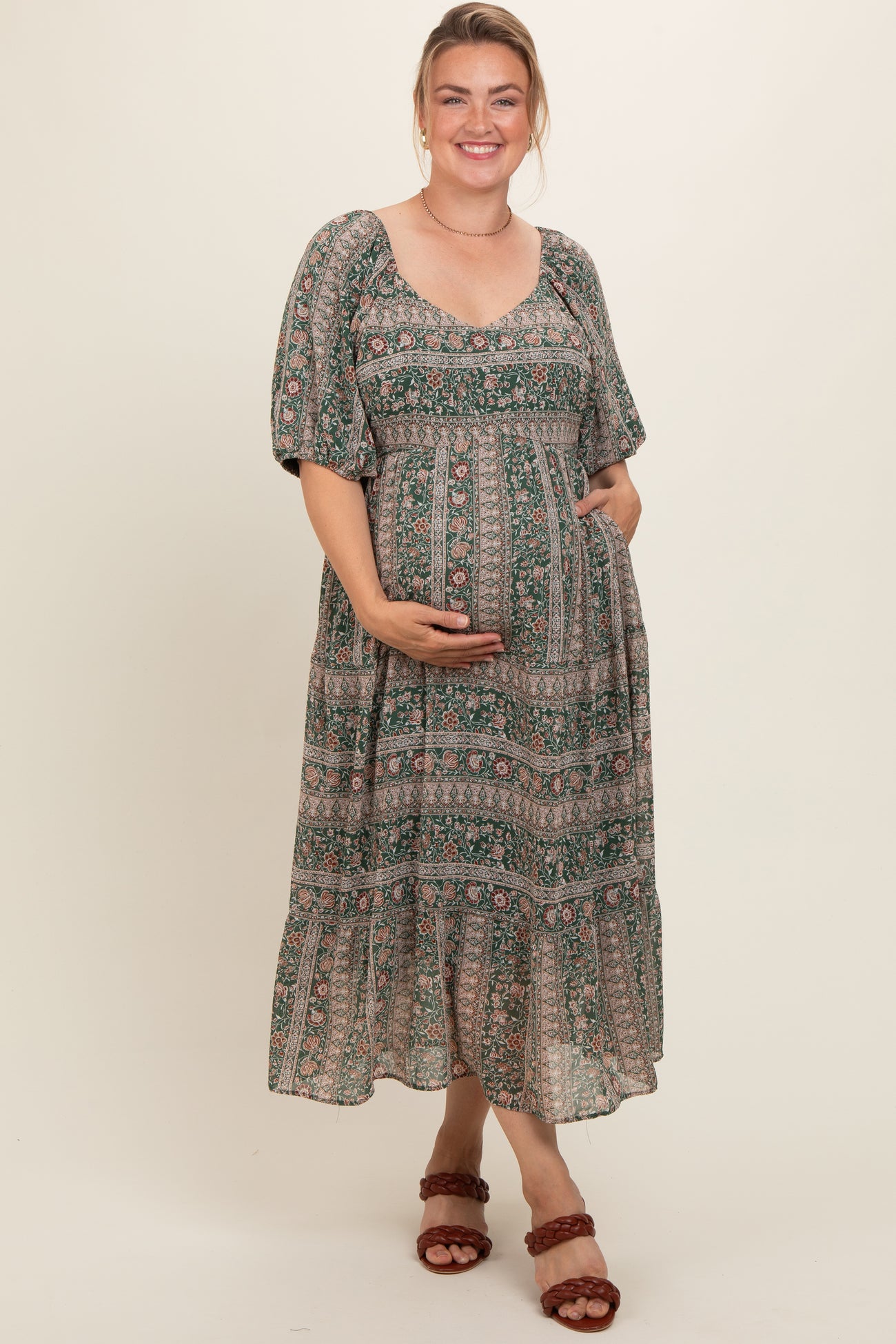 Forest Green Paisley Print Maternity Maxi Dress