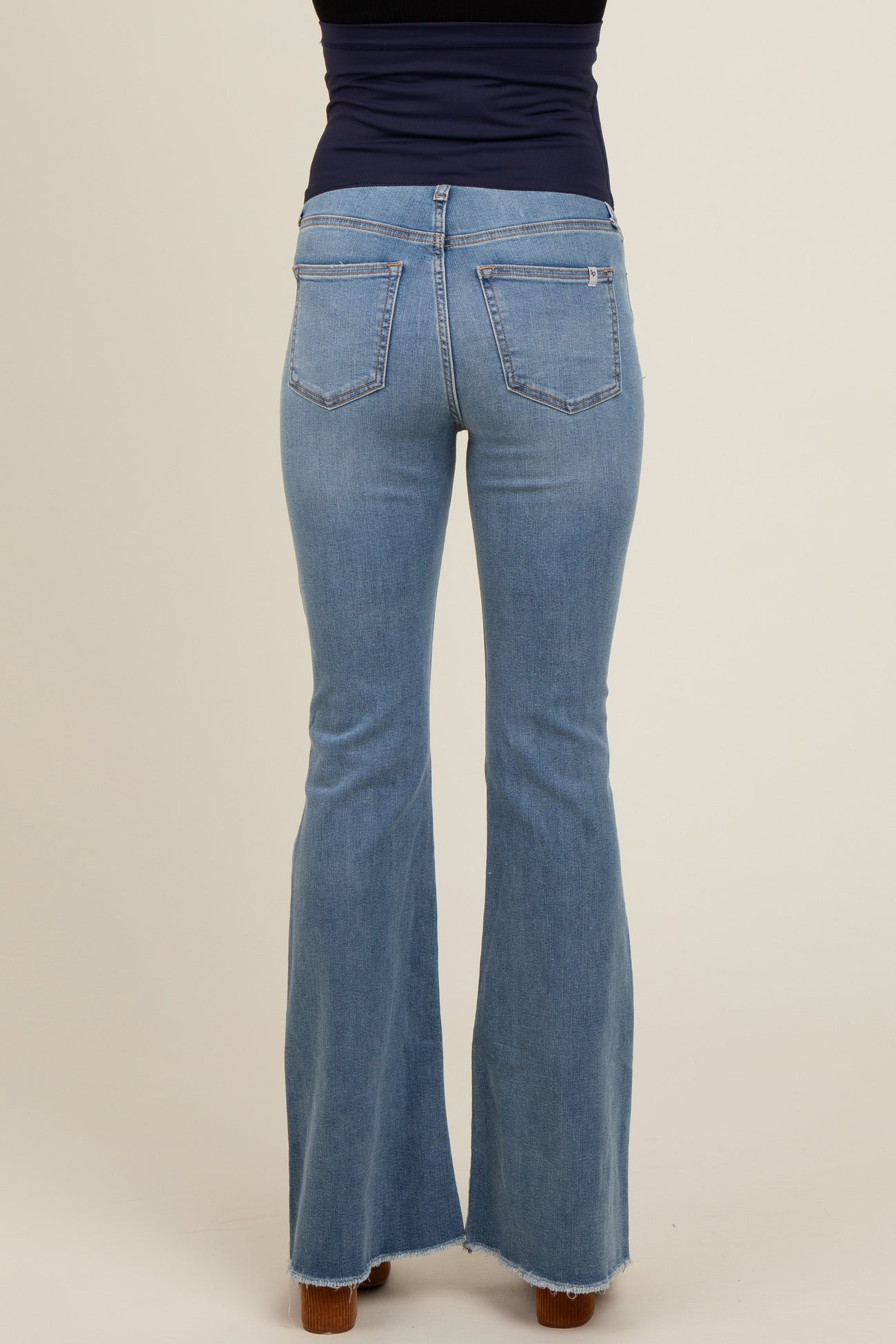 Blue Fringe Hem Flare Leg Maternity Jeans