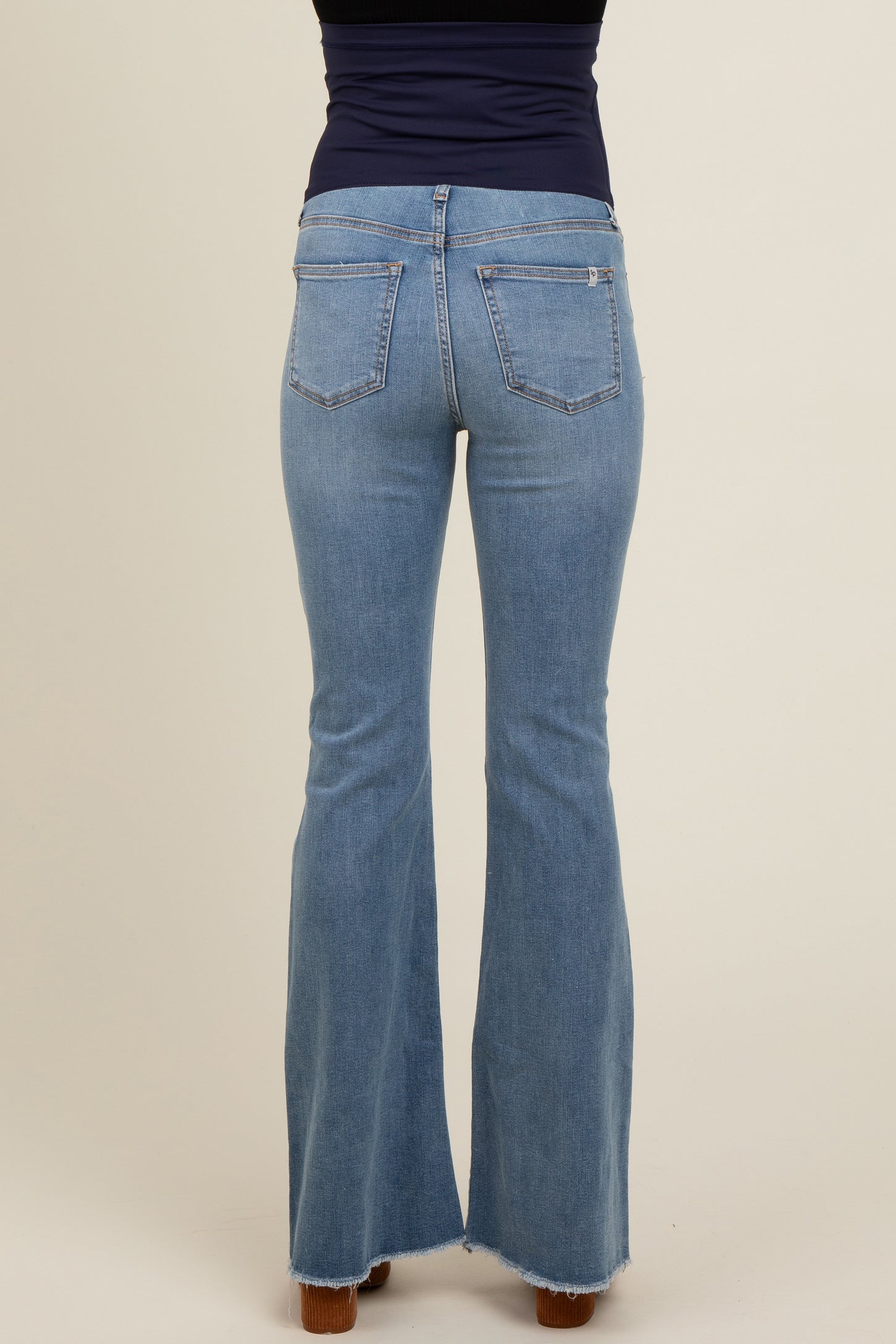 Blue Fringe Hem Flare Leg Maternity Jeans