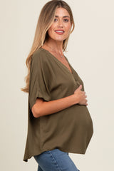 Olive V-Neck Pin-Tuck Detail Maternity Top