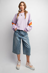 Lavender Banded Bottom Terry Pullover
