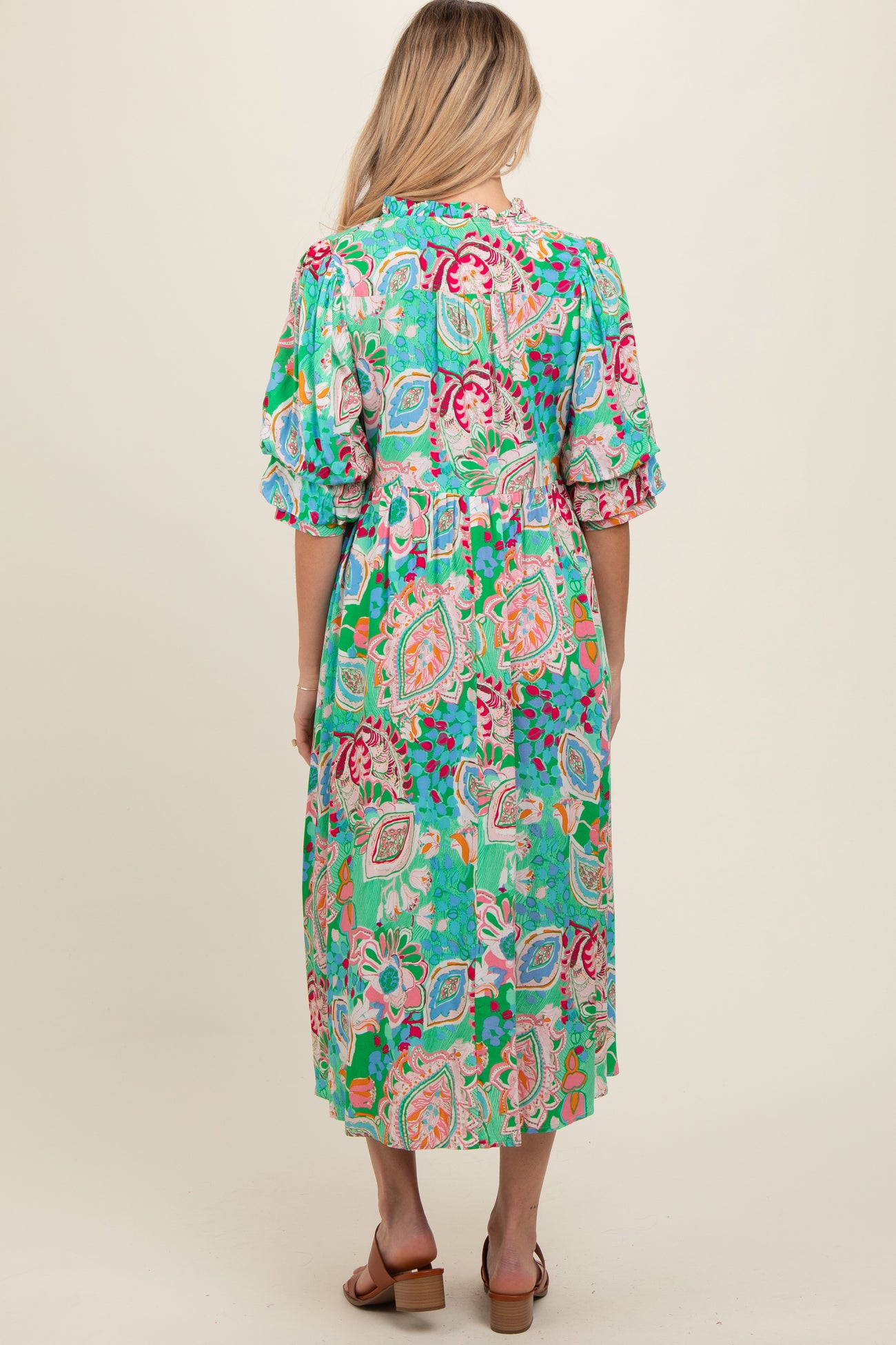 Emerald Paisley Print Tiered A-Line Maternity Midi Dress