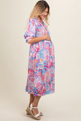 Lavender Paisley Print Tiered A-Line Maternity Midi Dress