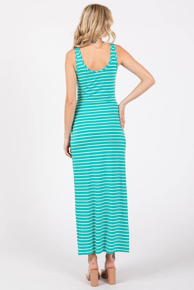 Turquoise Striped Front Tie Dress