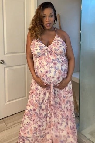 Pink Floral Mesh Sleeveless Maternity Maxi Dress