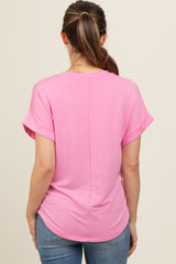 Pink Short Sleeve Terry Maternity Top