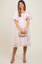 Pink Floral Puff Sleeve Maternity Dress