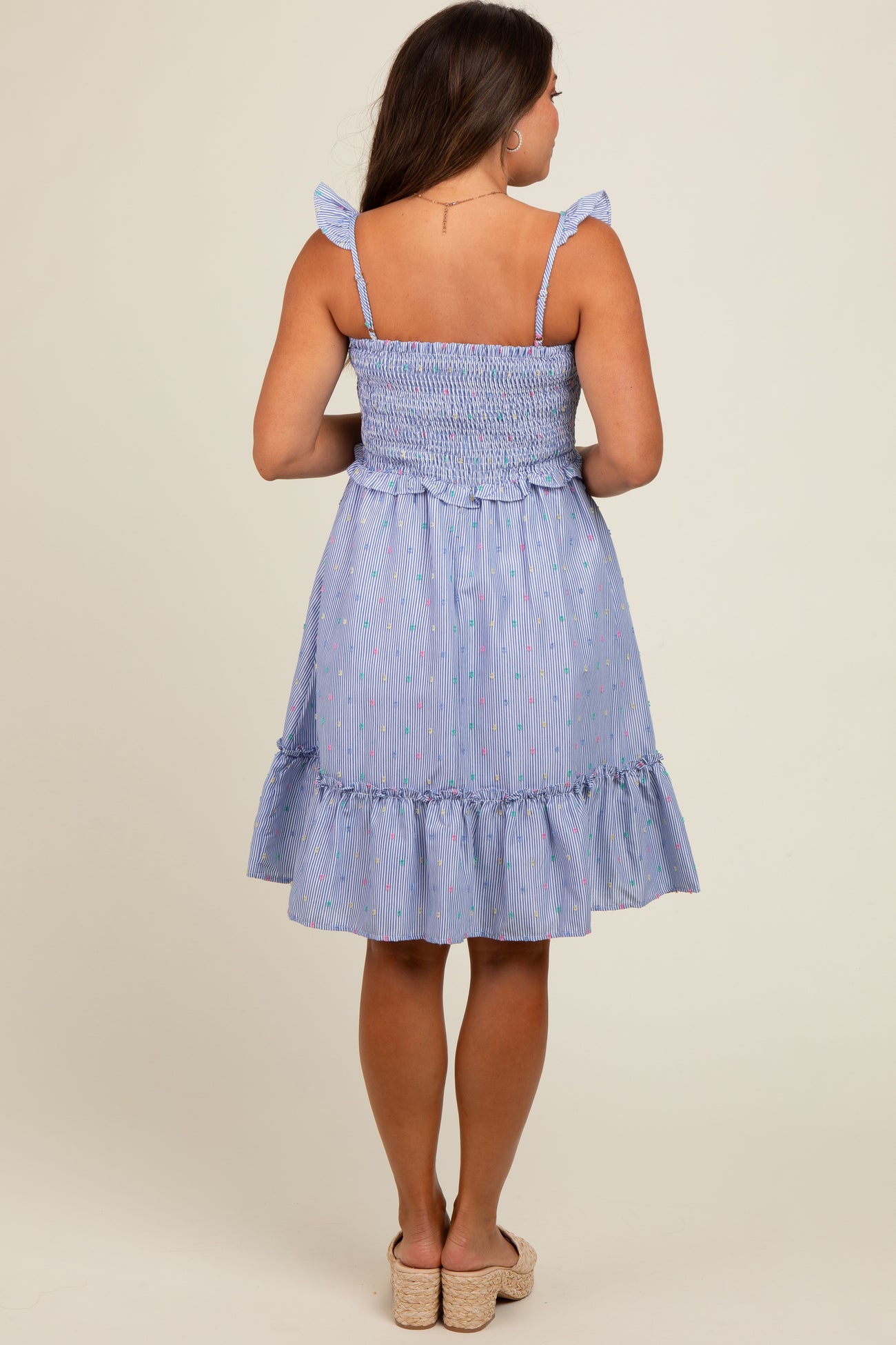 Light Blue Confetti Stripe Smocked Top Maternity Dress