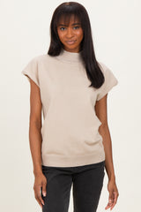 Beige Mock Neck Knit Maternity Top