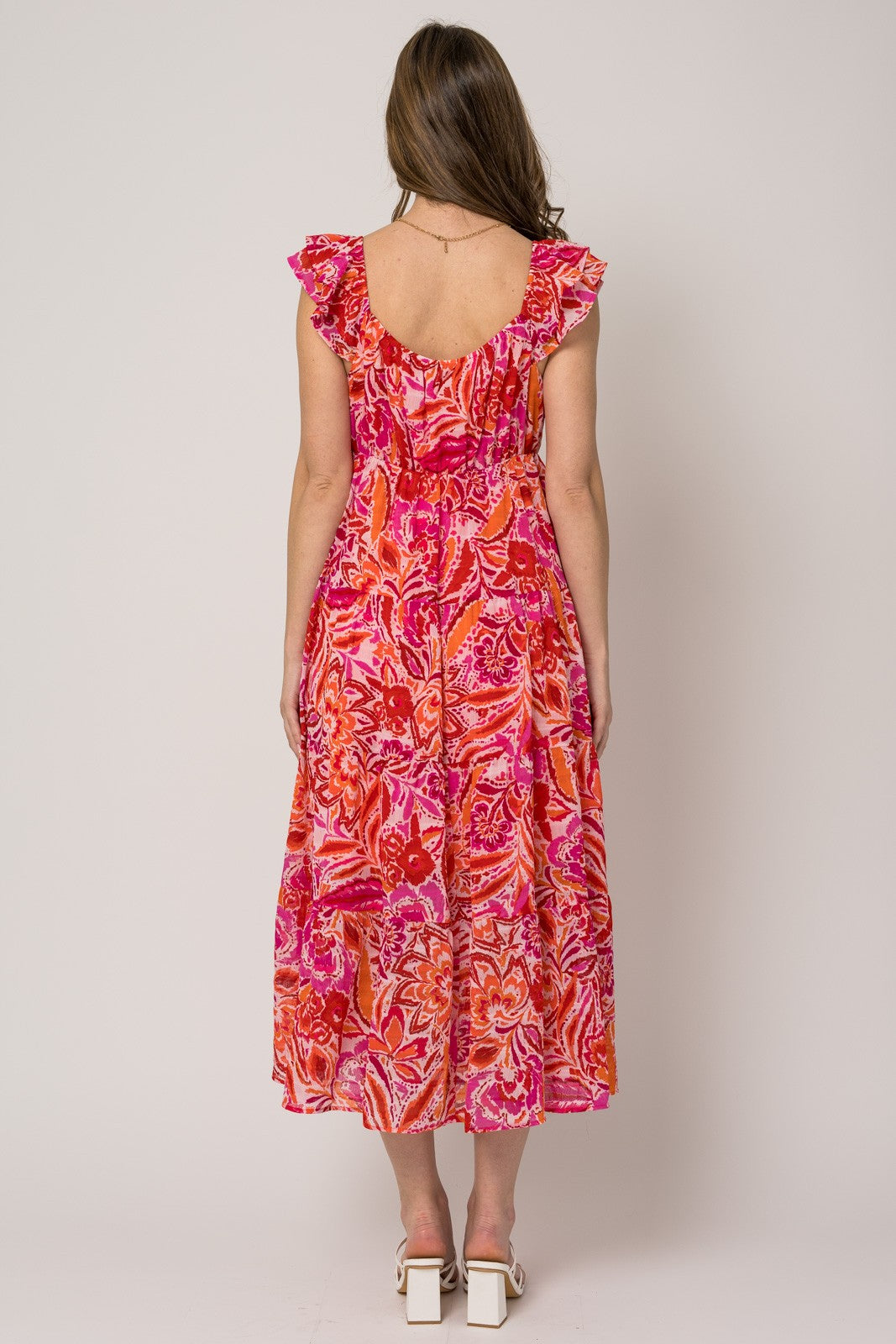 Fuchsia Floral Flutter Sleeve Dress