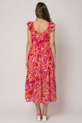 Fuchsia Floral Flutter Sleeve Dress