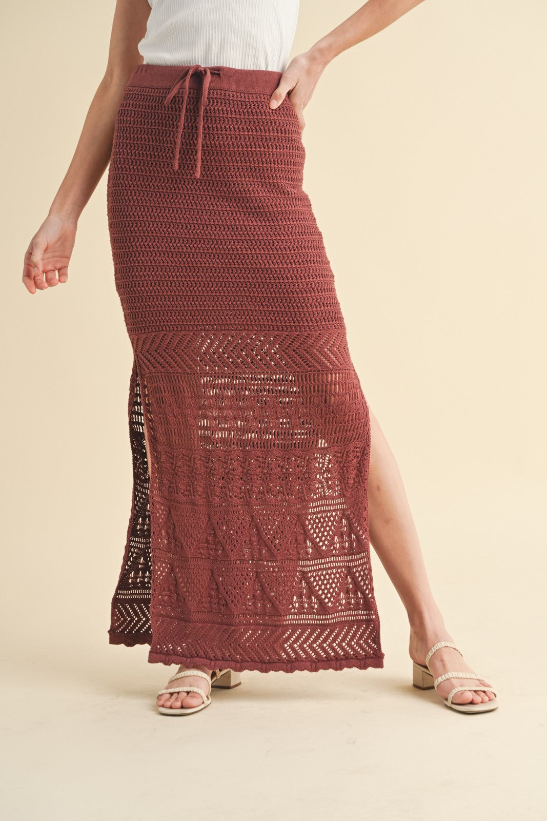 Brick Crochet Midi Drawstring Skirt