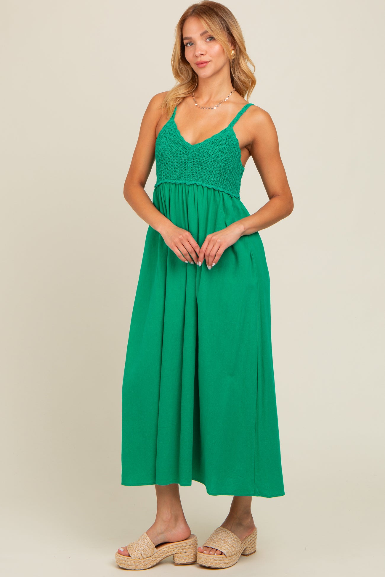 Jade V-Neck Crochet Top Midi Dress