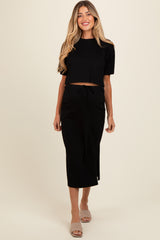 Black Short Sleeve Maternity Midi Skirt Set