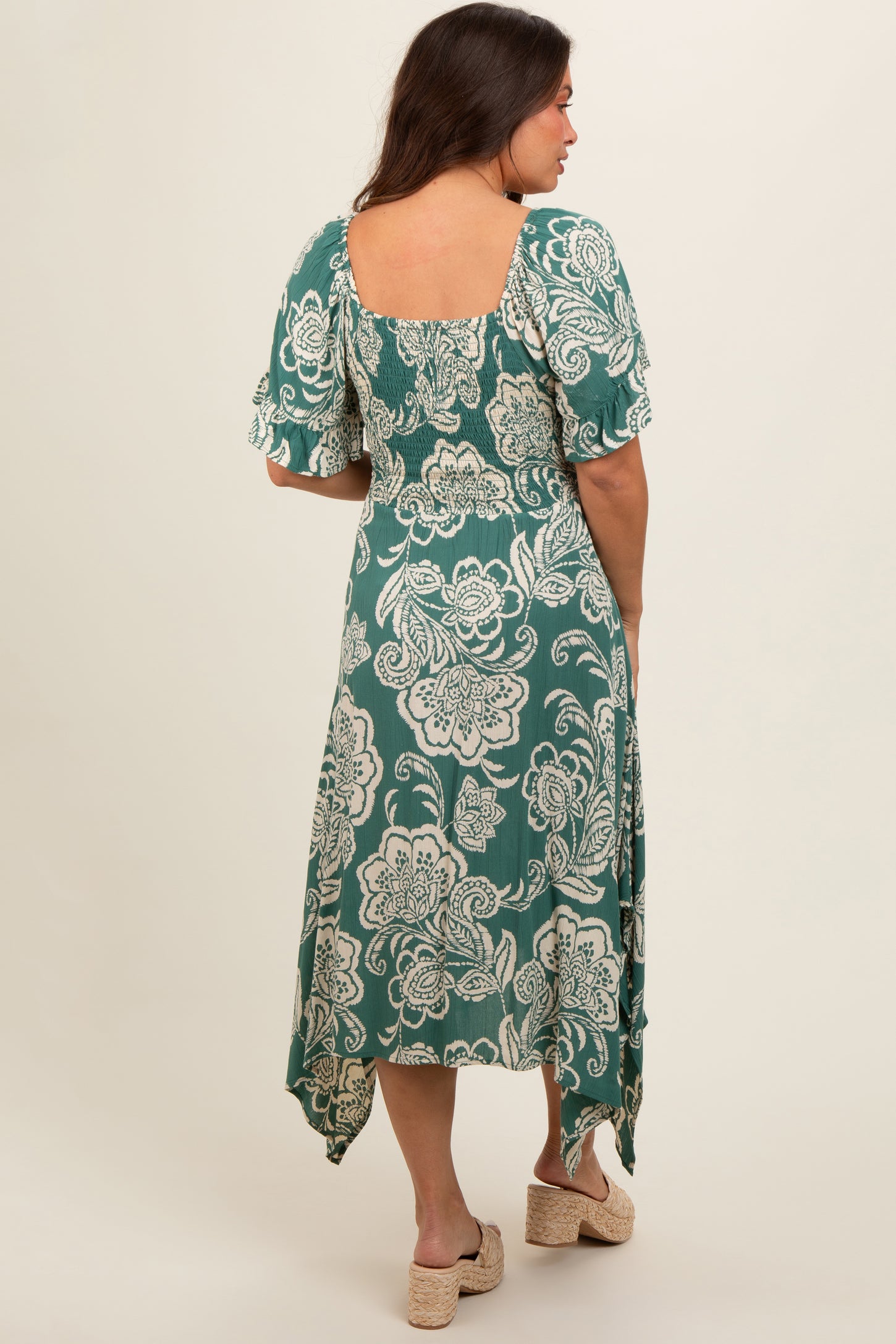Green Floral Cutout Maternity Midi Dress