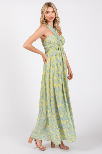 Yellow Print Halter Maxi Dress