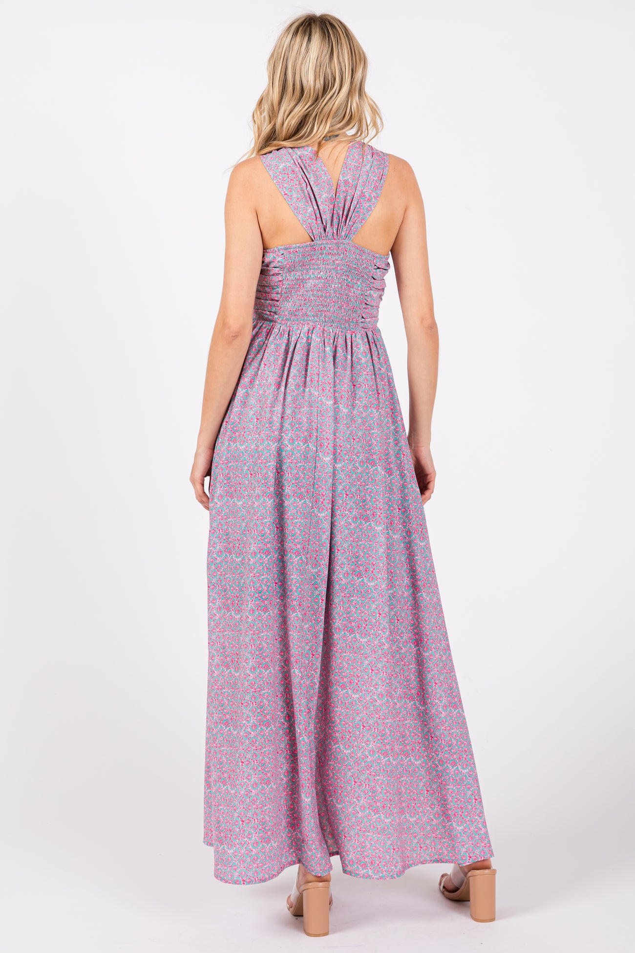 Teal Print Halter Maxi Dress