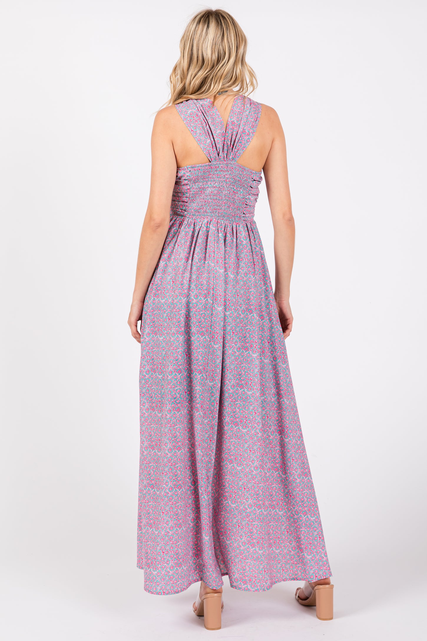 Teal Print Halter Maxi Dress