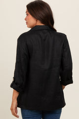 Black Linen Rolled Cuff Maternity Blazer