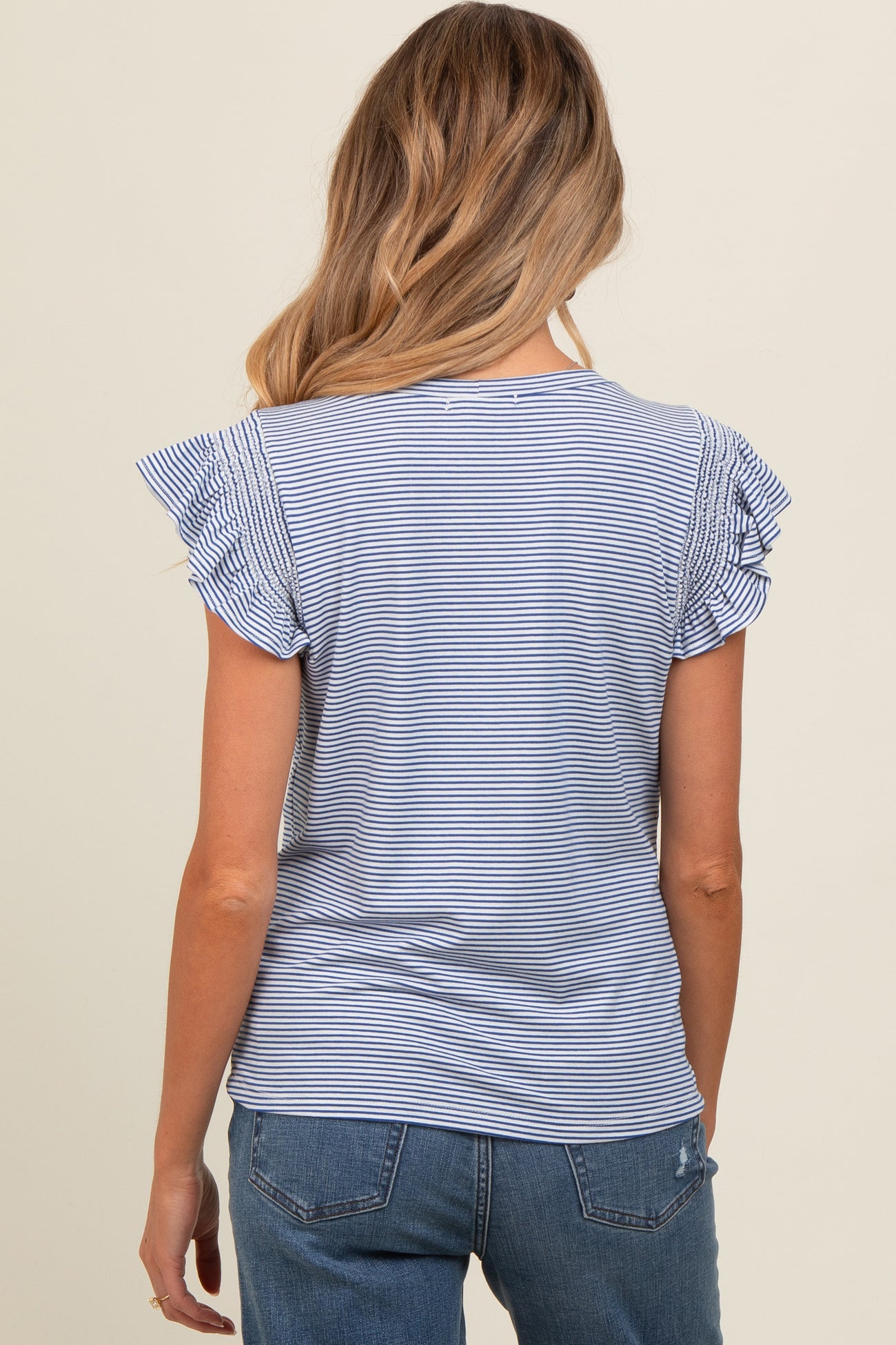 Royal Striped Flutter Sleeve Maternity Top
