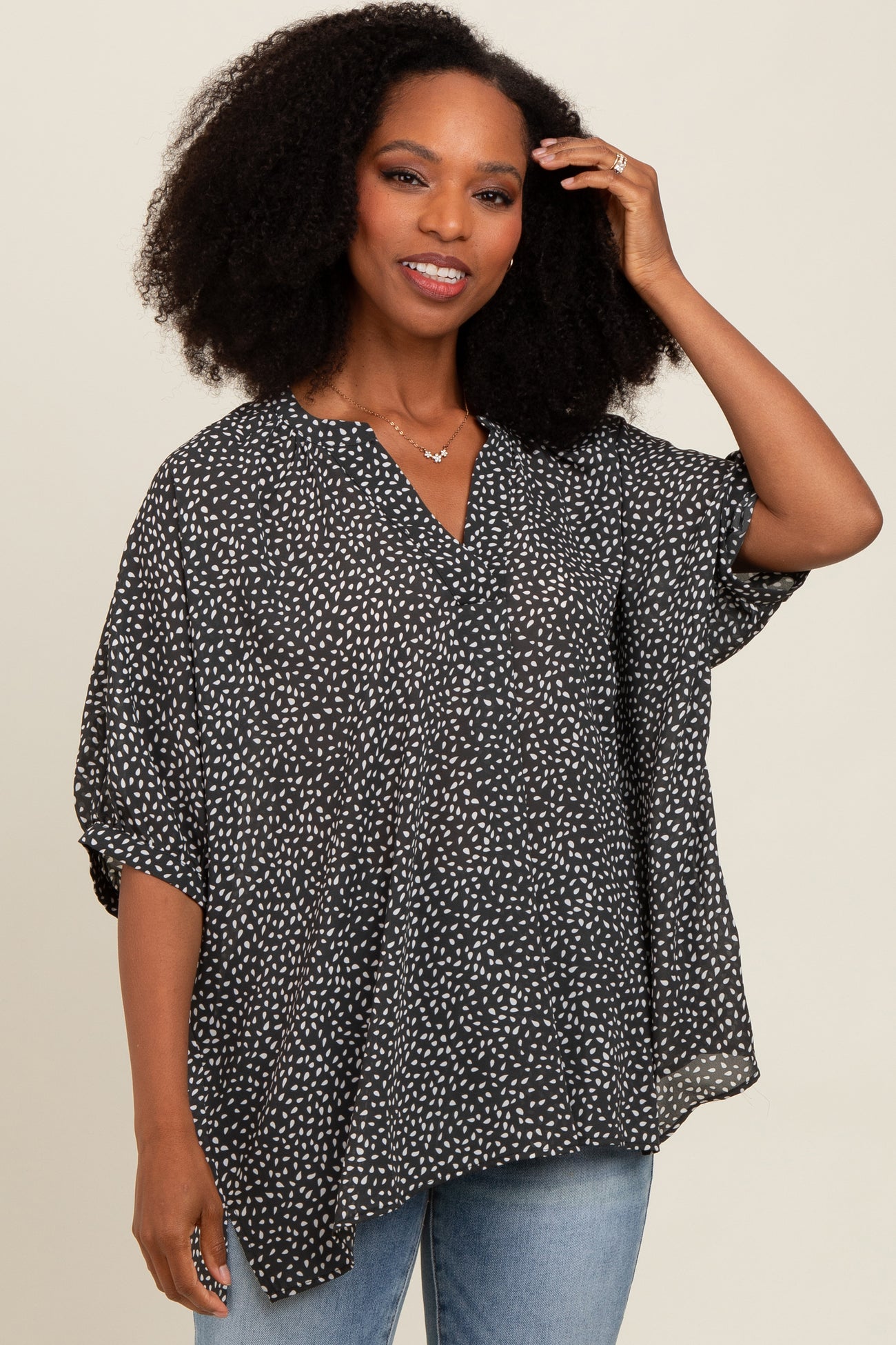 Charcoal Printed Dolman Sleeve Maternity Blouse