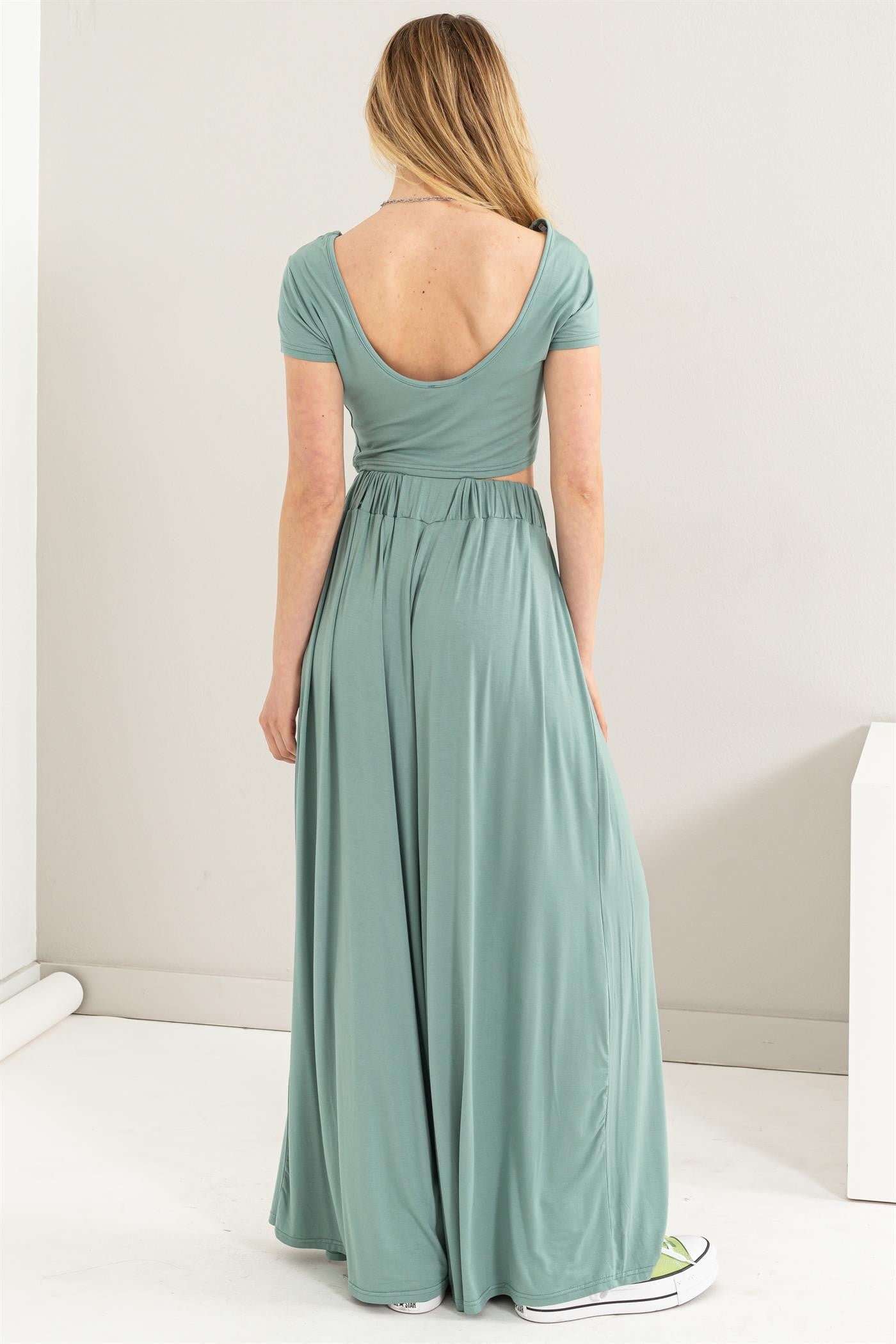 Jade Crop Top Wide Leg Pant Set