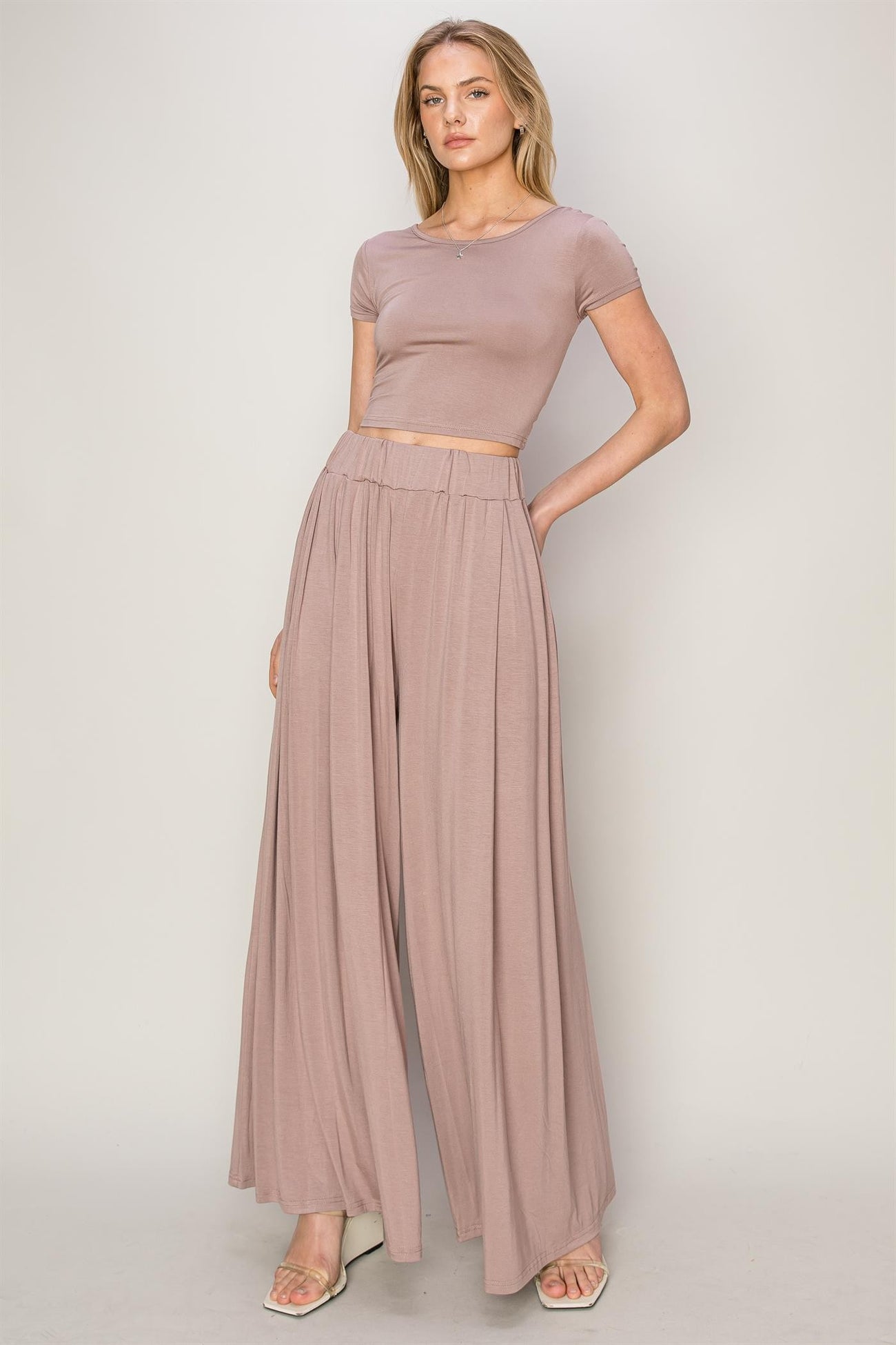 Mauve Crop Top Wide Leg Pant Maternity Set