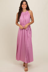 Pink Pleated Empire Tied Waist Midi Dress