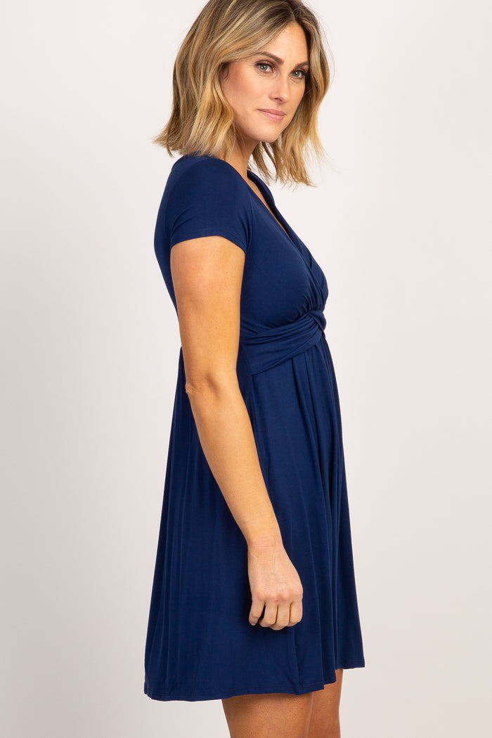 PinkBlush Navy Draped Front Nursing Dress