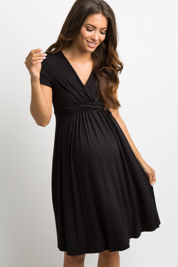 Black Draped Front Maternity/Nursing Dress