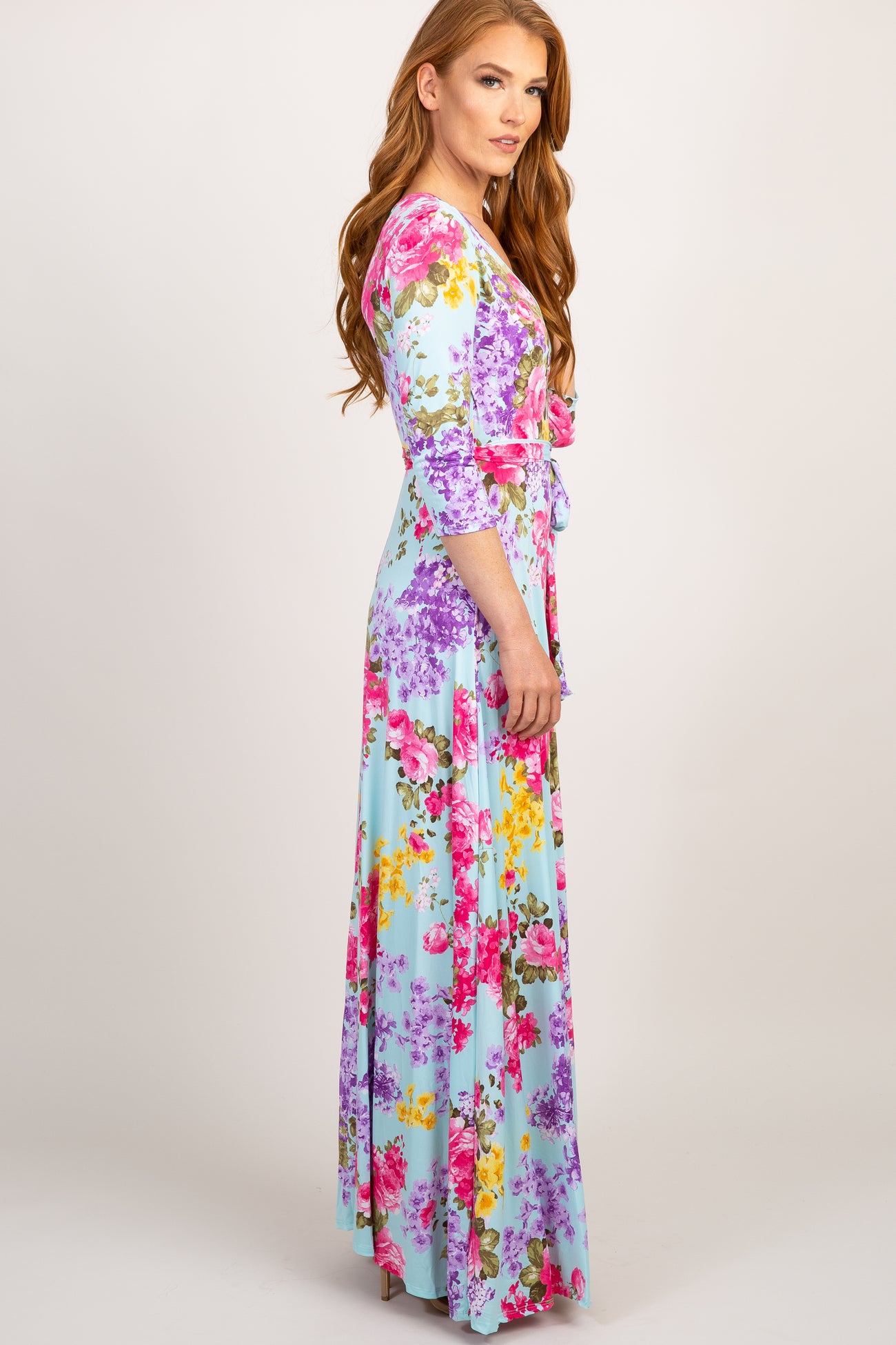 PinkBlush Mint Floral Sash Tie Dress