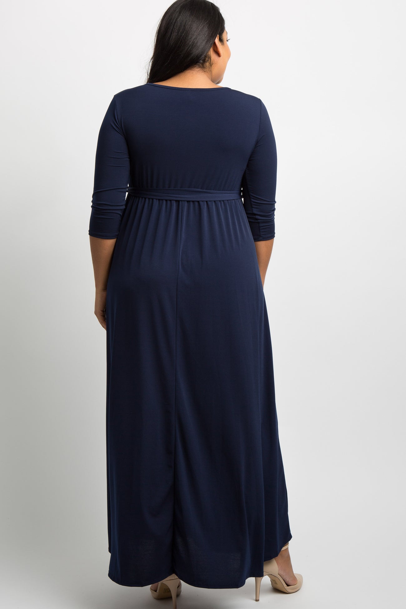 PinkBlush Navy Blue Sash Tie Wrap Plus Maternity Maxi Dress