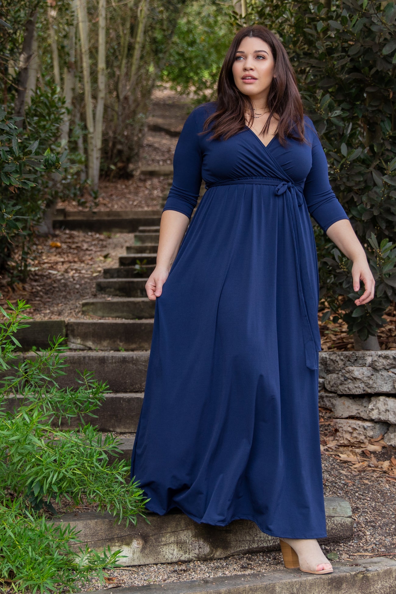 PinkBlush Navy Blue Sash Tie Wrap Plus Maxi Dress