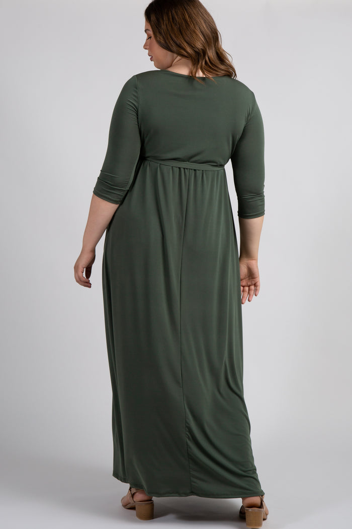 PinkBlush Olive Sash Tie Wrap Plus Maternity Maxi Dress