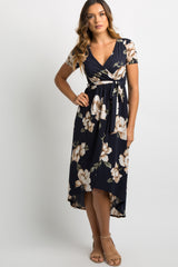 PinkBlush Navy Blue Floral Hi-Low Maternity Wrap Dress