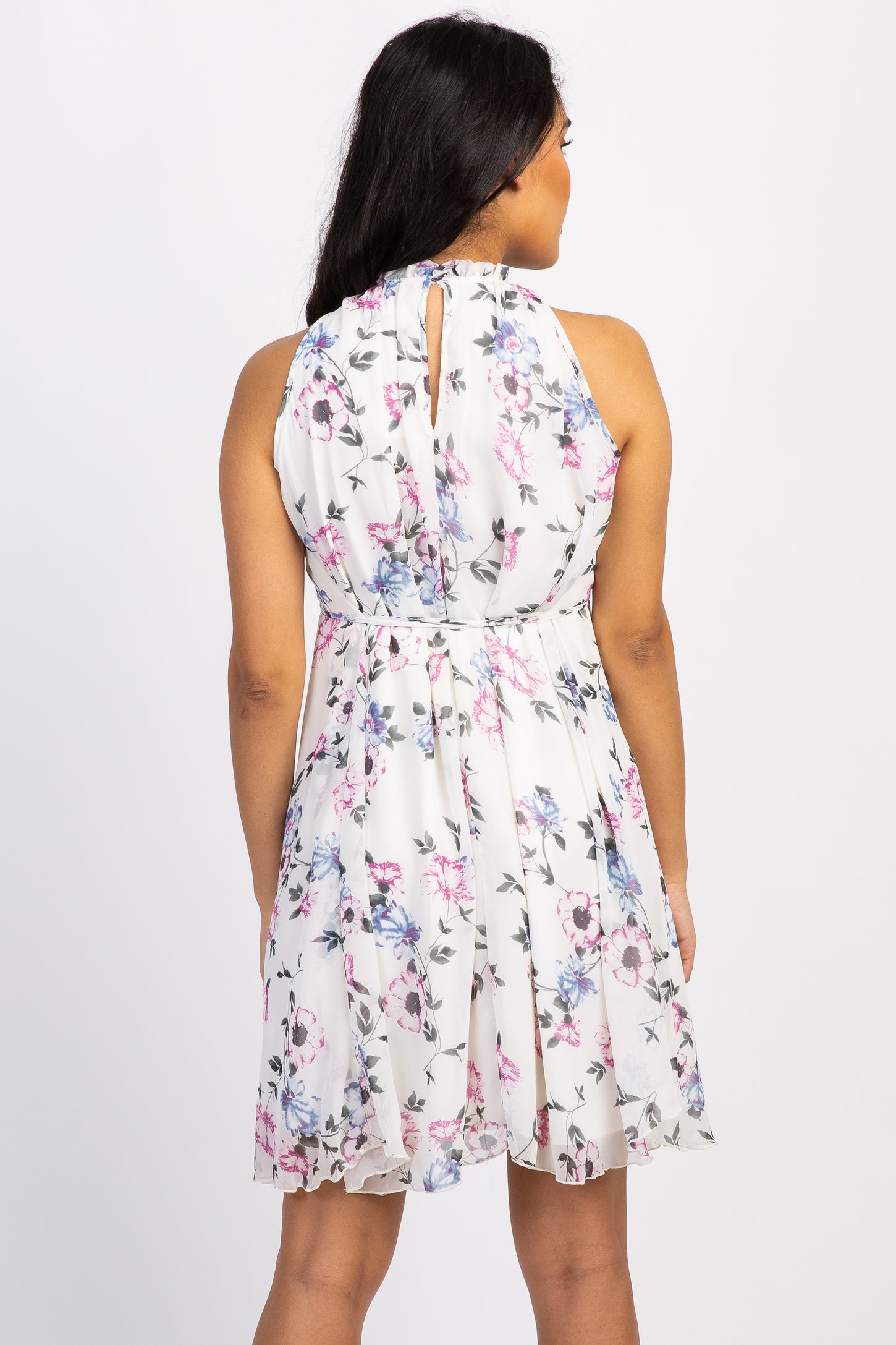 Ivory Floral Chiffon High Neck Maternity Dress