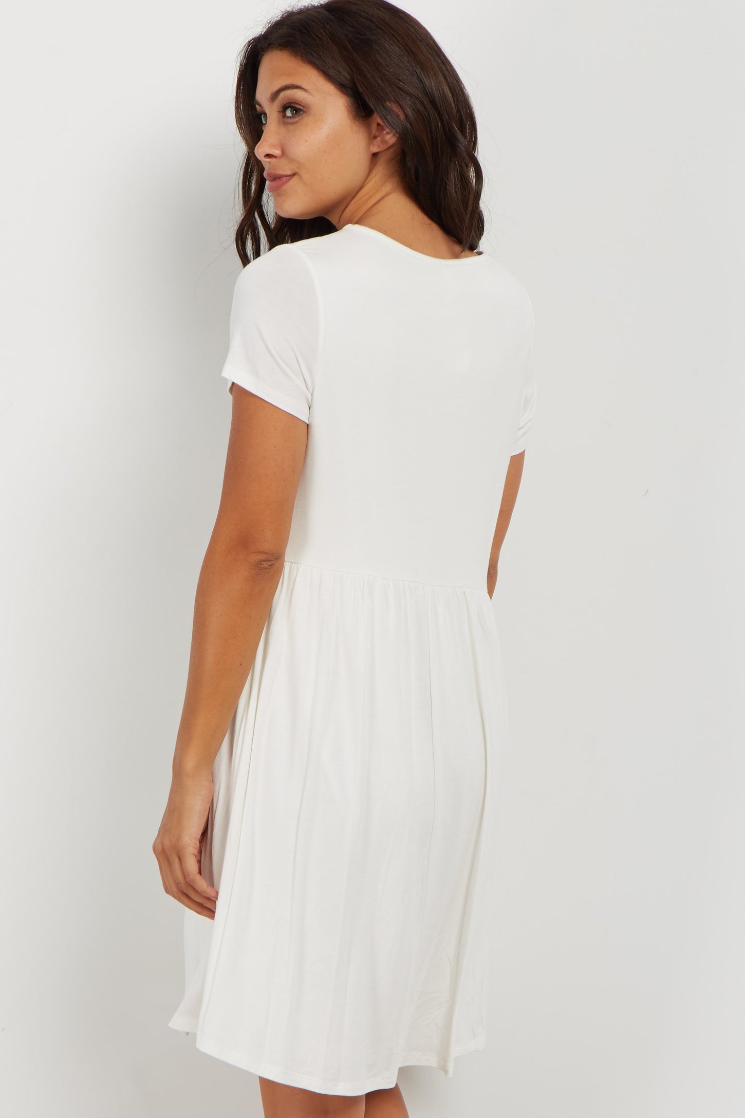PinkBlush Ivory Solid Crochet Trim Maternity Shift Dress