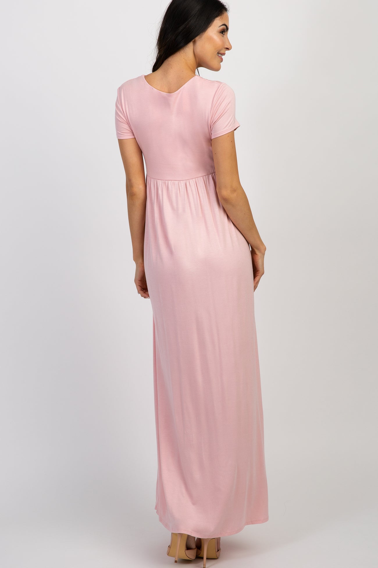 Tall Pink Draped Maternity/Nursing Maxi Dress