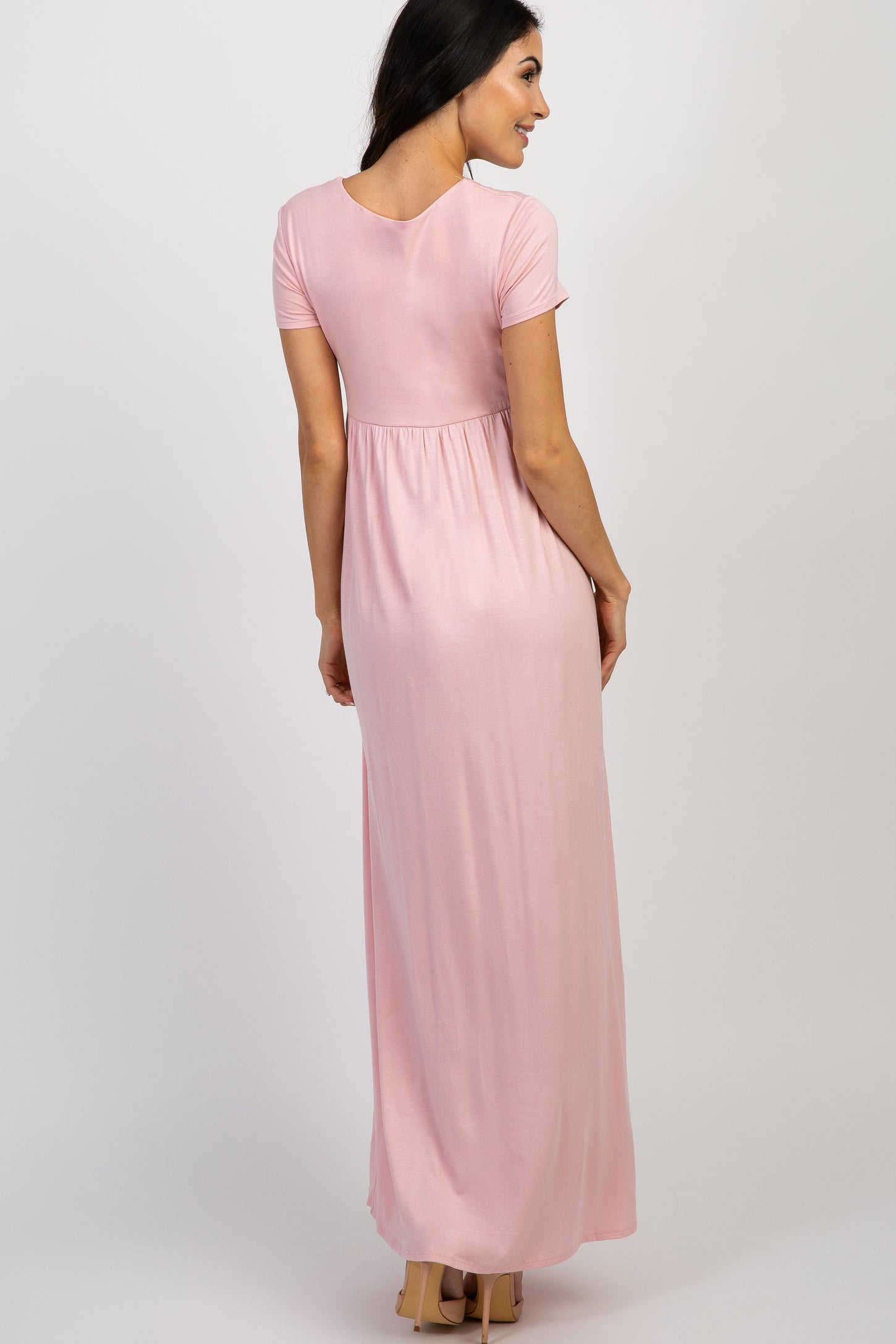 Tall Pink Draped Maternity/Nursing Maxi Dress