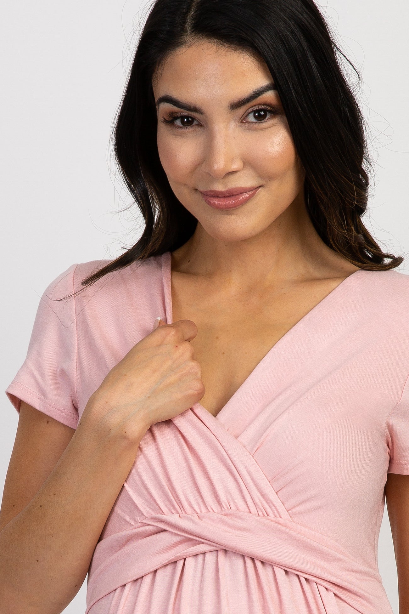 Tall Pink Draped Maternity/Nursing Maxi Dress
