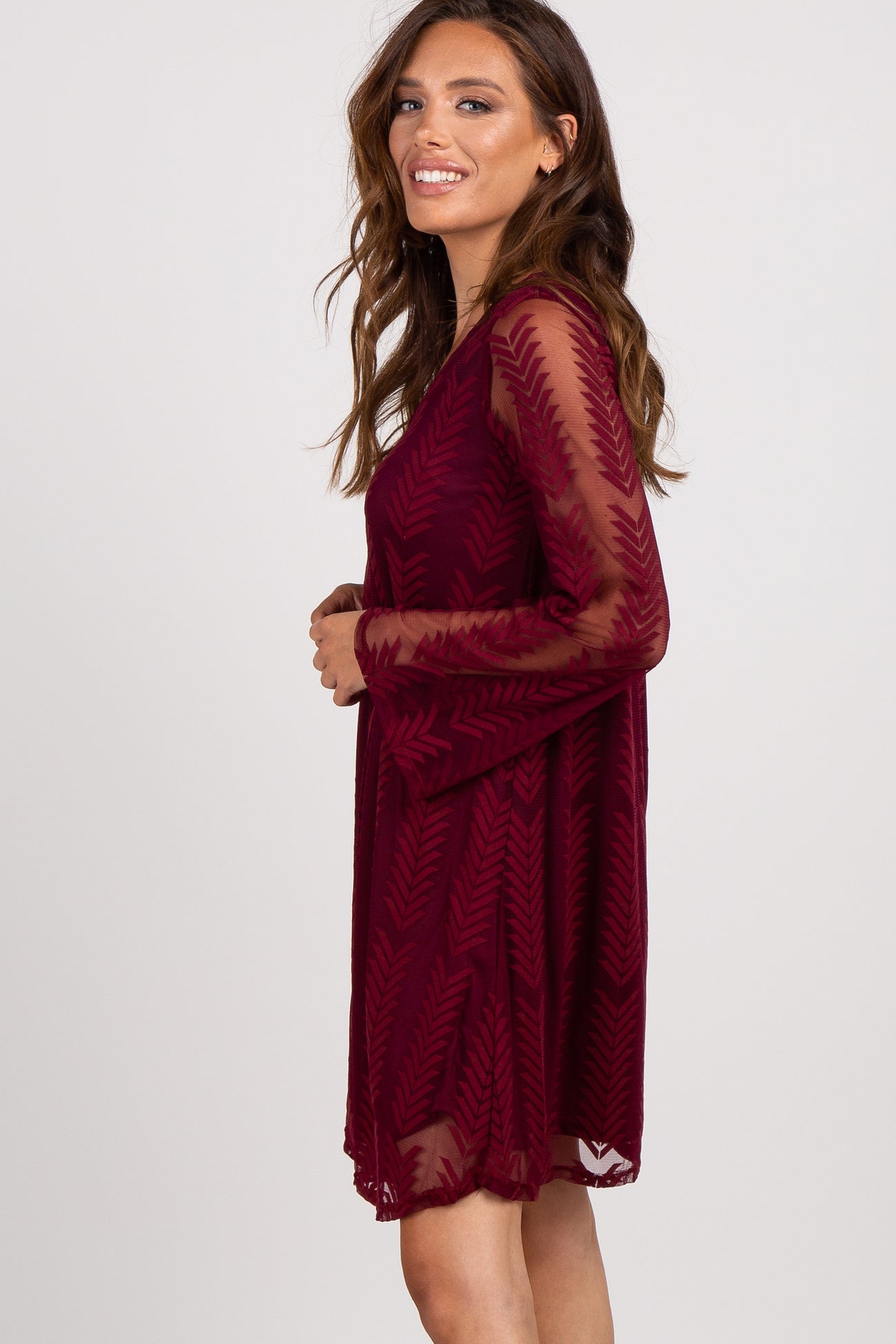 PinkBlush Burgundy Chevron Mesh Overlay Dress