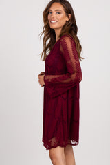 PinkBlush Burgundy Chevron Mesh Overlay Dress
